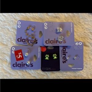 Claire's Earring Set with Stars, Frogs, and Pearls - silver and gold tone lot